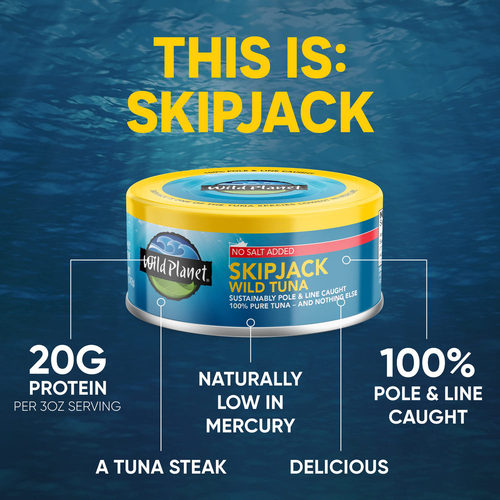 Wild Planet sustainably wild-caught tuna emphasizing responsible sourcing and flavor.
