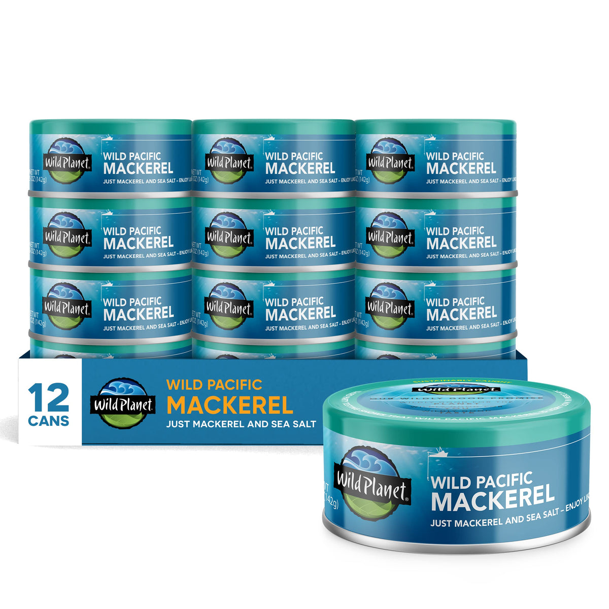 Wild Planet Wild Pacific Mackerel saba can front view, protein-rich and ready to enjoy.