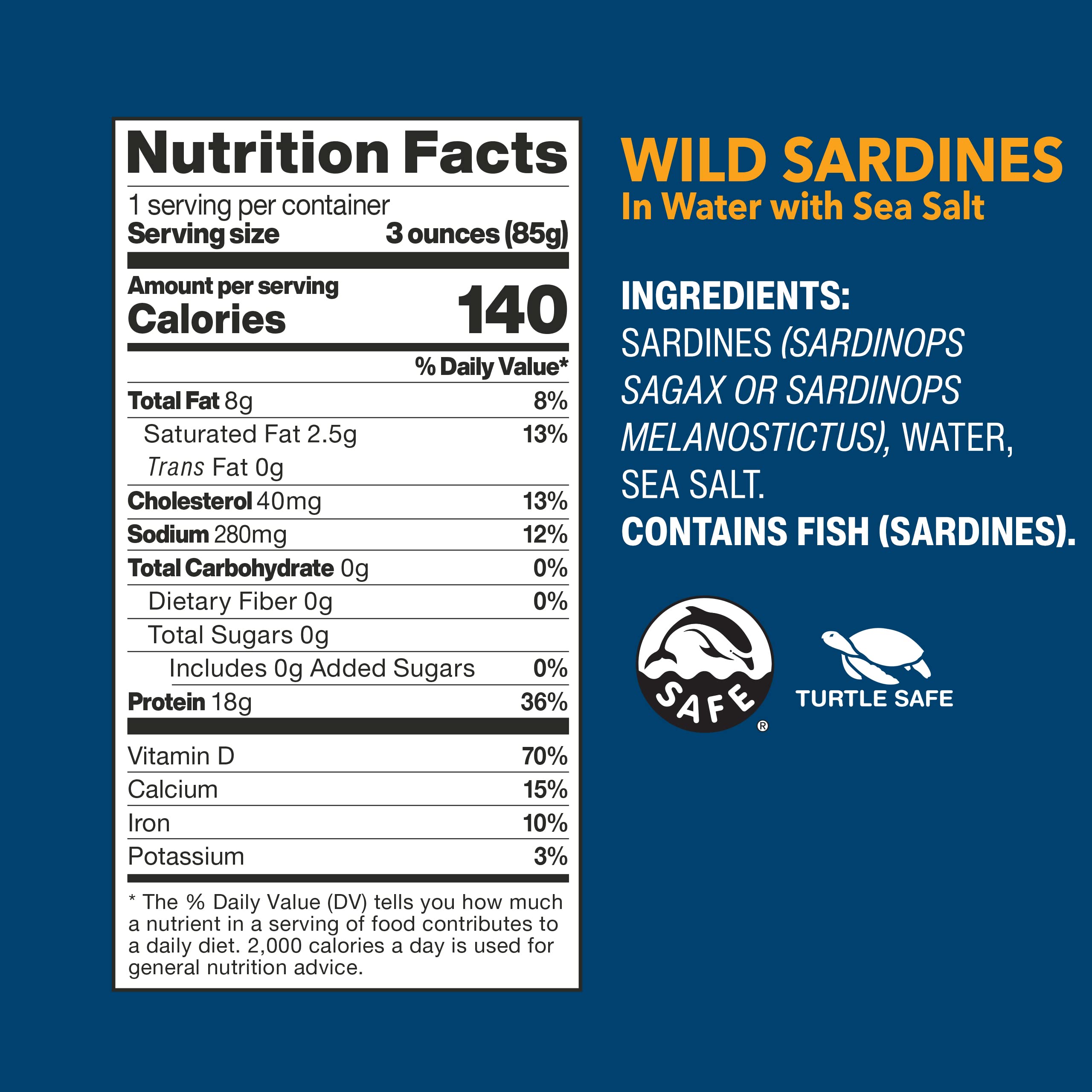 Close-up of Wild Planet sardines shows firm texture and rich flavor.
