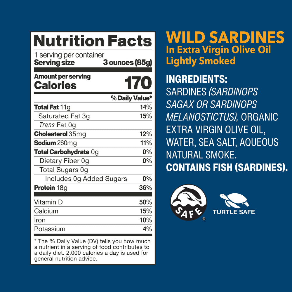Wild Planet sardines lightly smoked in can for rich flavor