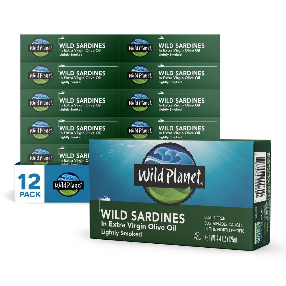 Wild Planet wild sardines in olive oil can highlighting convenient protein source