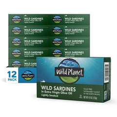 Wild Planet wild sardines in olive oil can highlighting convenient protein source