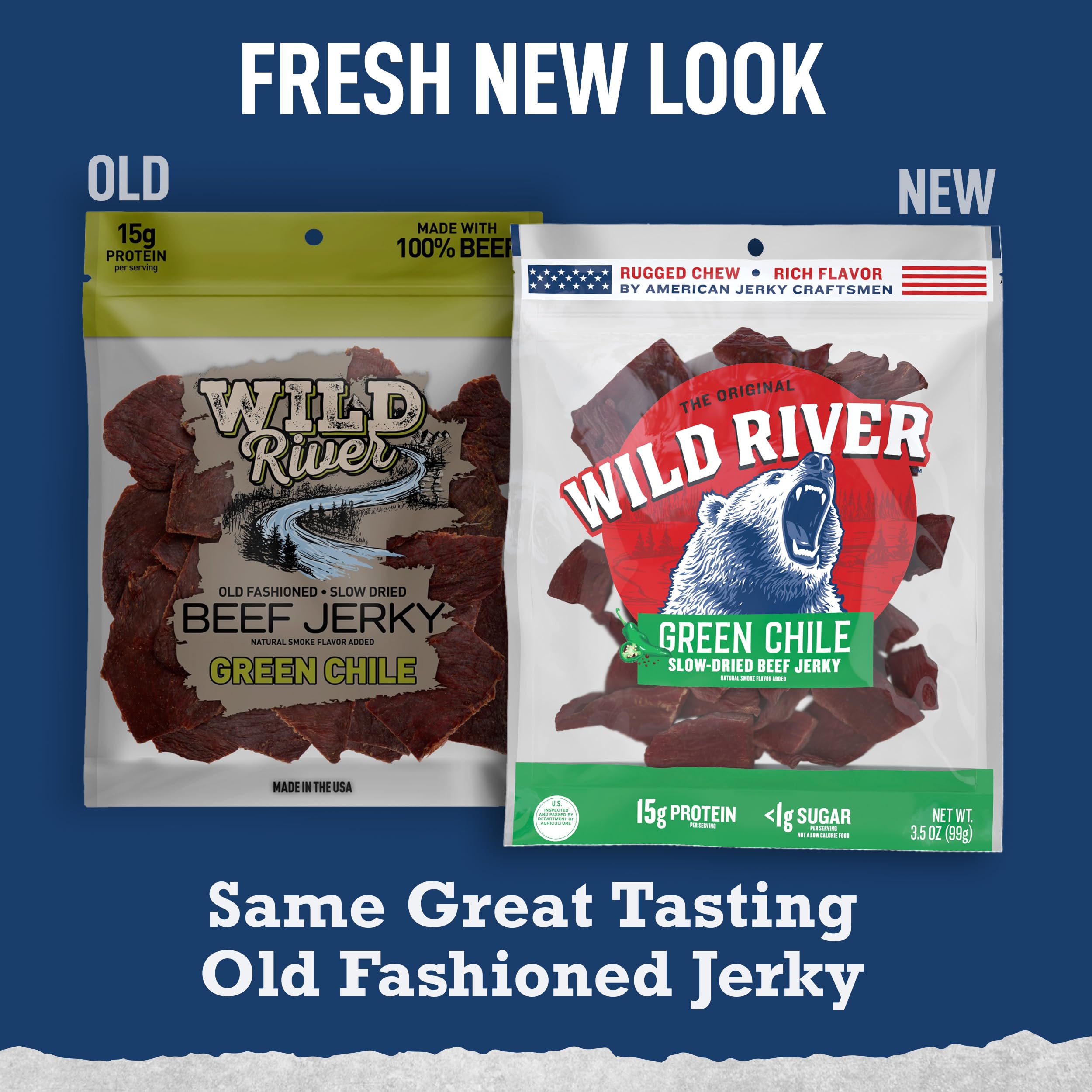 Wild River Old Fashioned jerky appearance highlighting rugged chew.