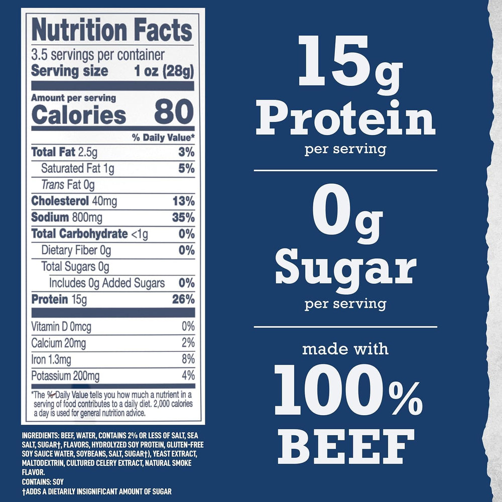 Wild River Original Beef Jerky slices in a bag, savory flavor for hiking.