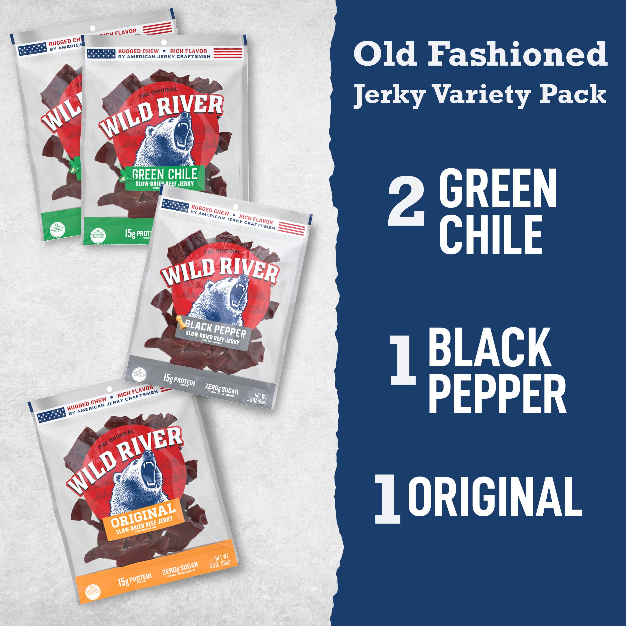 Wild River Original jerky bag showing classic smoky flavor.
