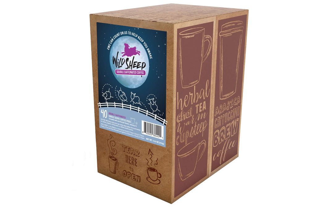 Wild Sheep High Caffeine packaging shows kosher-certified status.