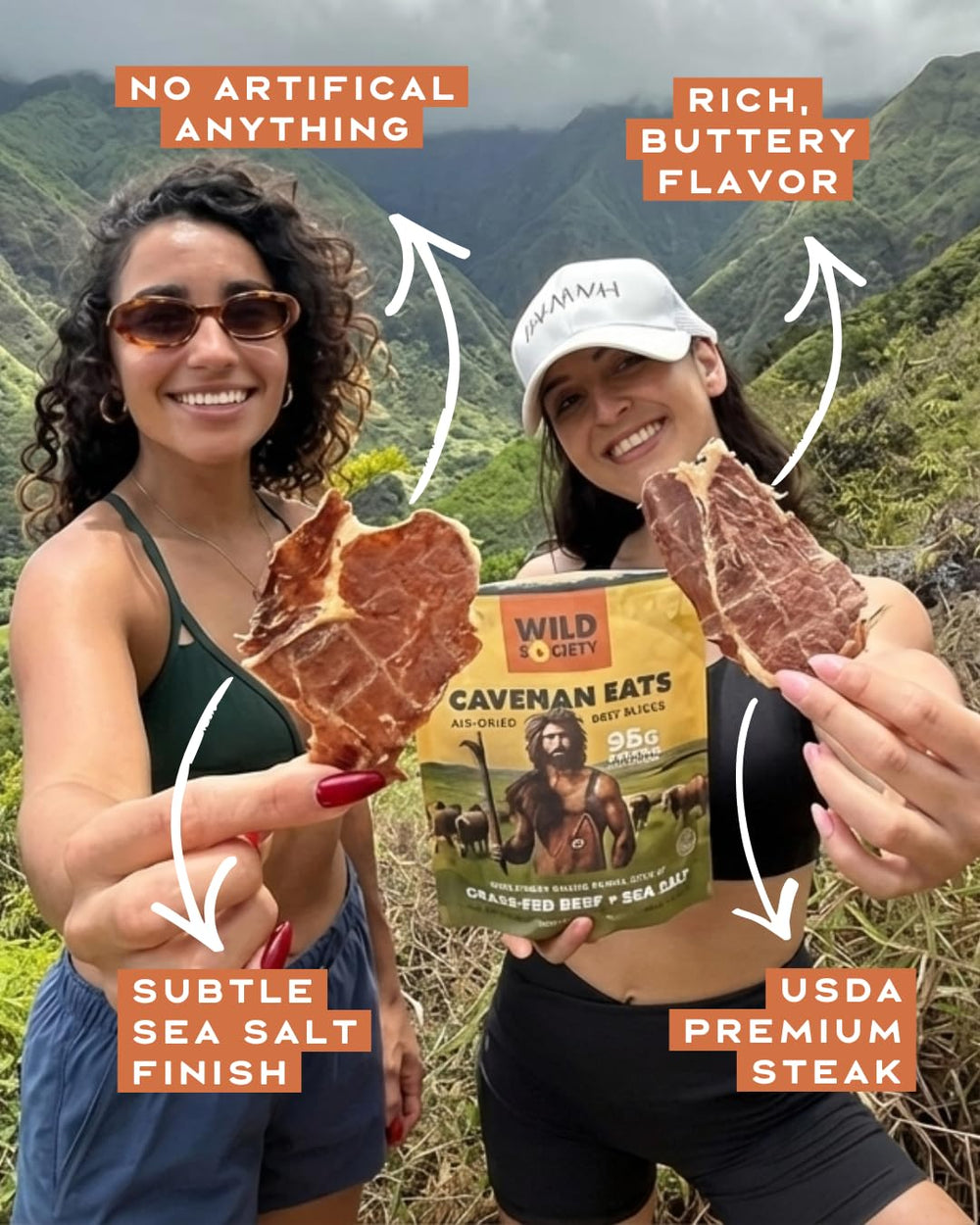 Wild Society Caveman Eats grass-fed beef piece – USDA-certified quality for paleo and gluten-free snacking.