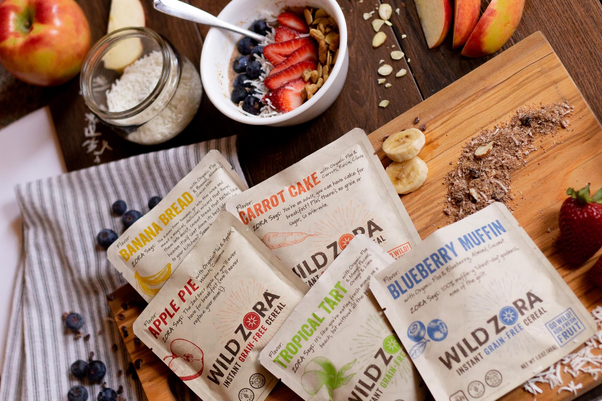 Wild Zora Blueberry Muffin flavor hot cereal with blueberries and coconut