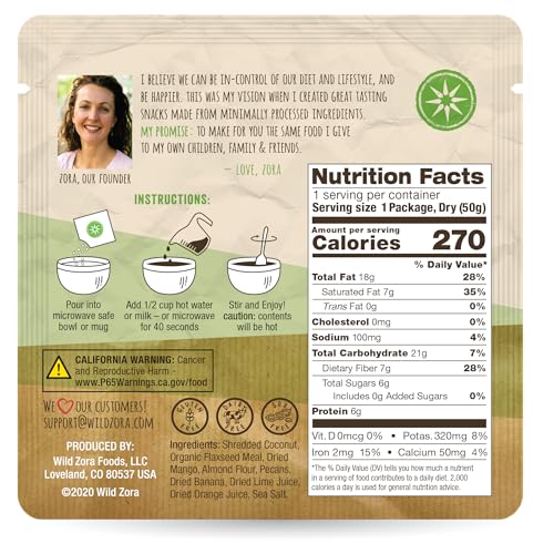 Wild Zora Carrot Cake flavor hot cereal with flax and raisins for morning energy