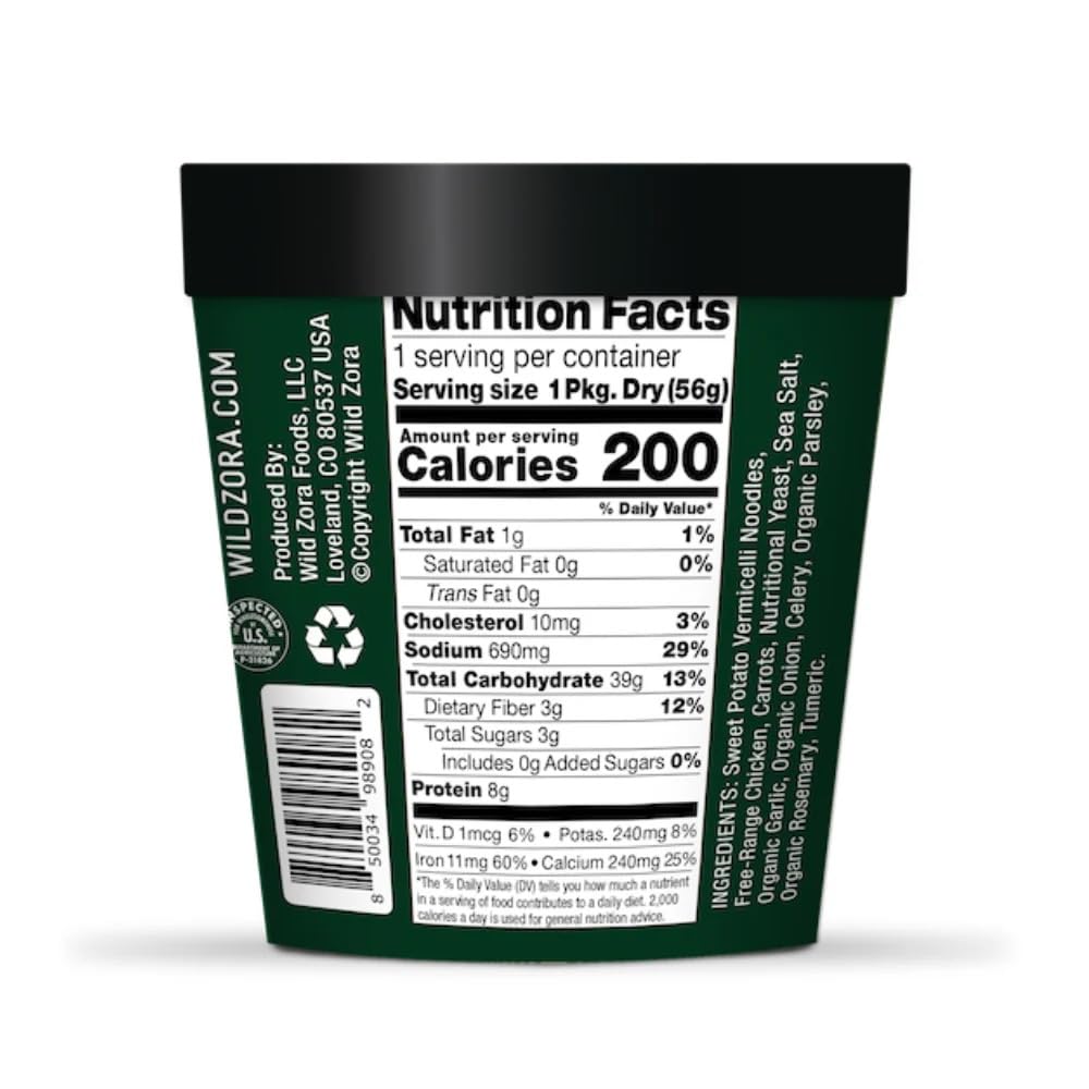 Wild Zora Chicken Noodle Soup Cup real meat chunks showcase hearty protein on the go