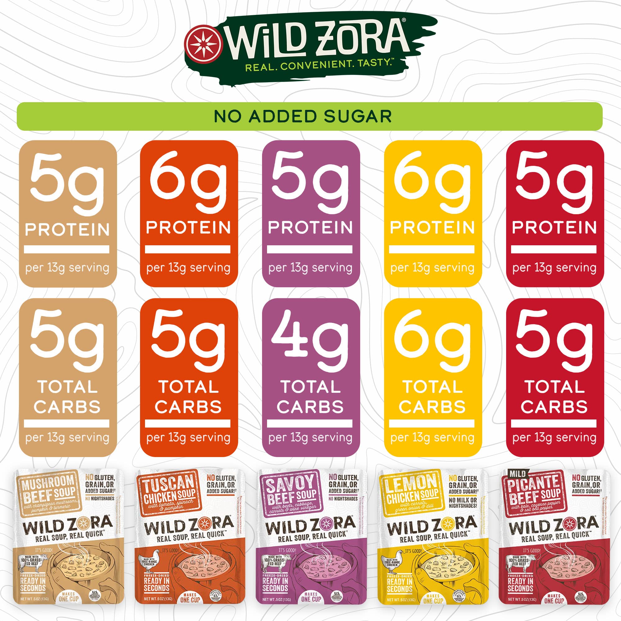 Wild Zora Savoy Beef Soup cup offers hearty flavor and convenience.