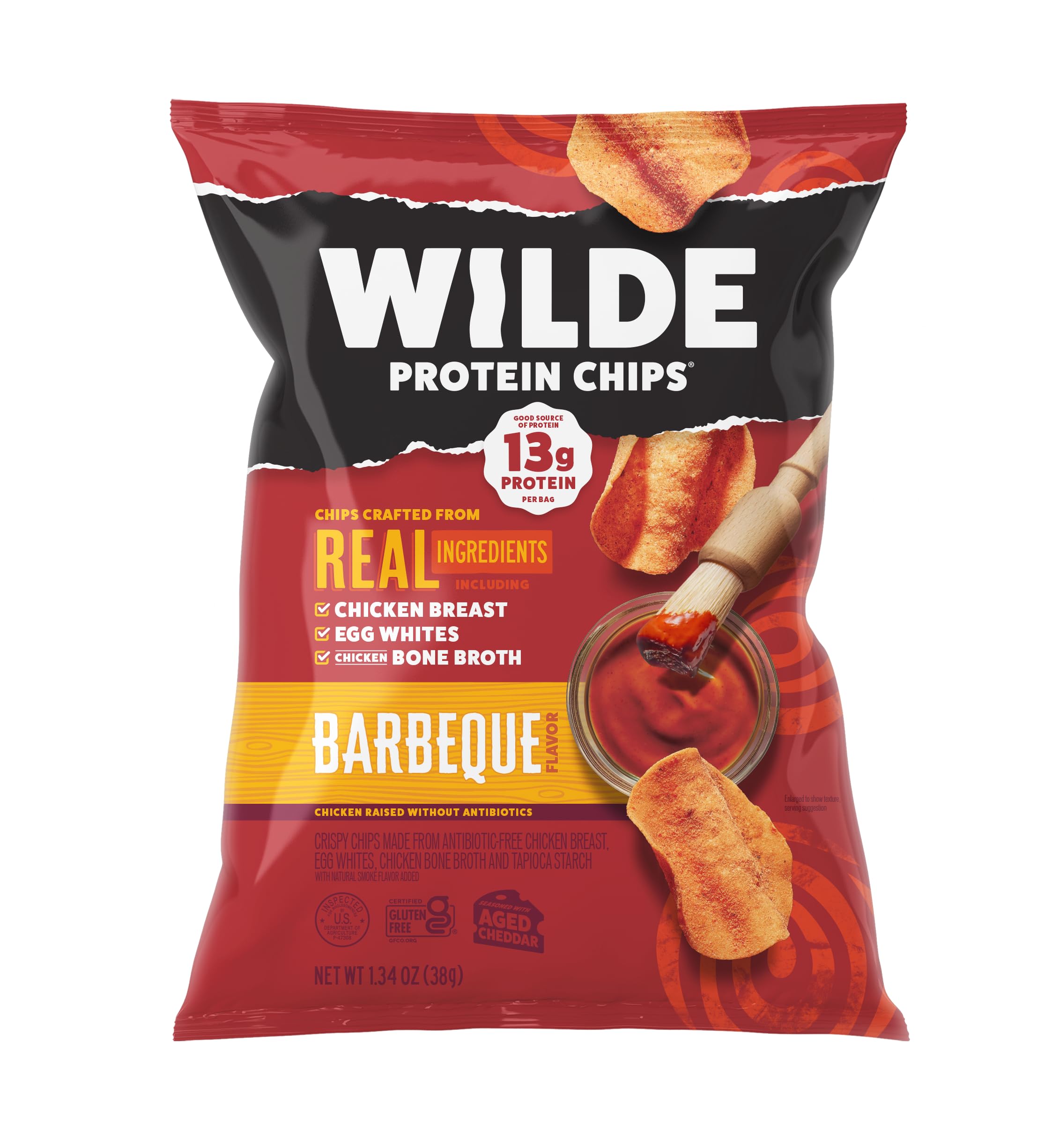 WILDE Barbeque chips packaging front, allergen-free and keto-friendly snack choice.