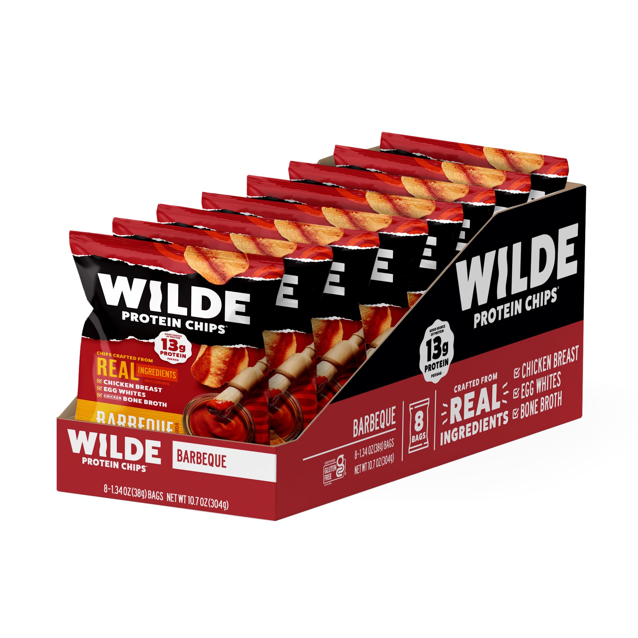 WILDE Barbeque chips with dip, ready for quick high-protein snacking.