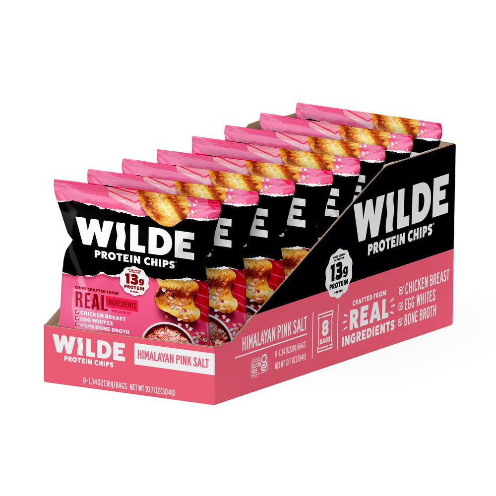 WILDE Protein Chips with Himalayan Pink Salt, keto-friendly and low net carbs.