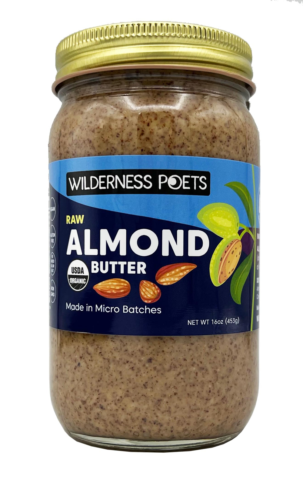 Wilderness Poets Almond Butter jar shows rich color and organic simplicity.