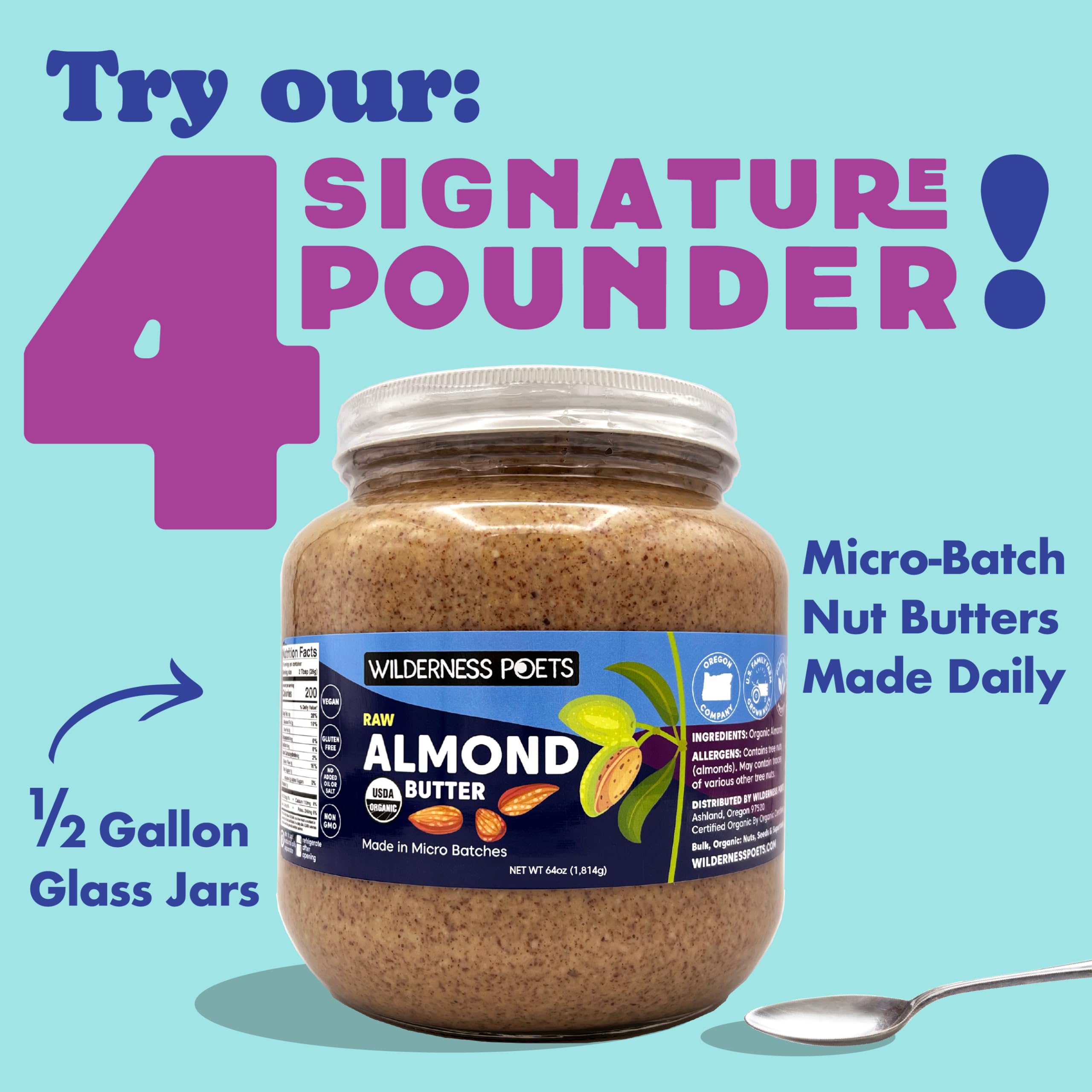 Wilderness Poets Almond Butter vegan-friendly option for plant-based meals.