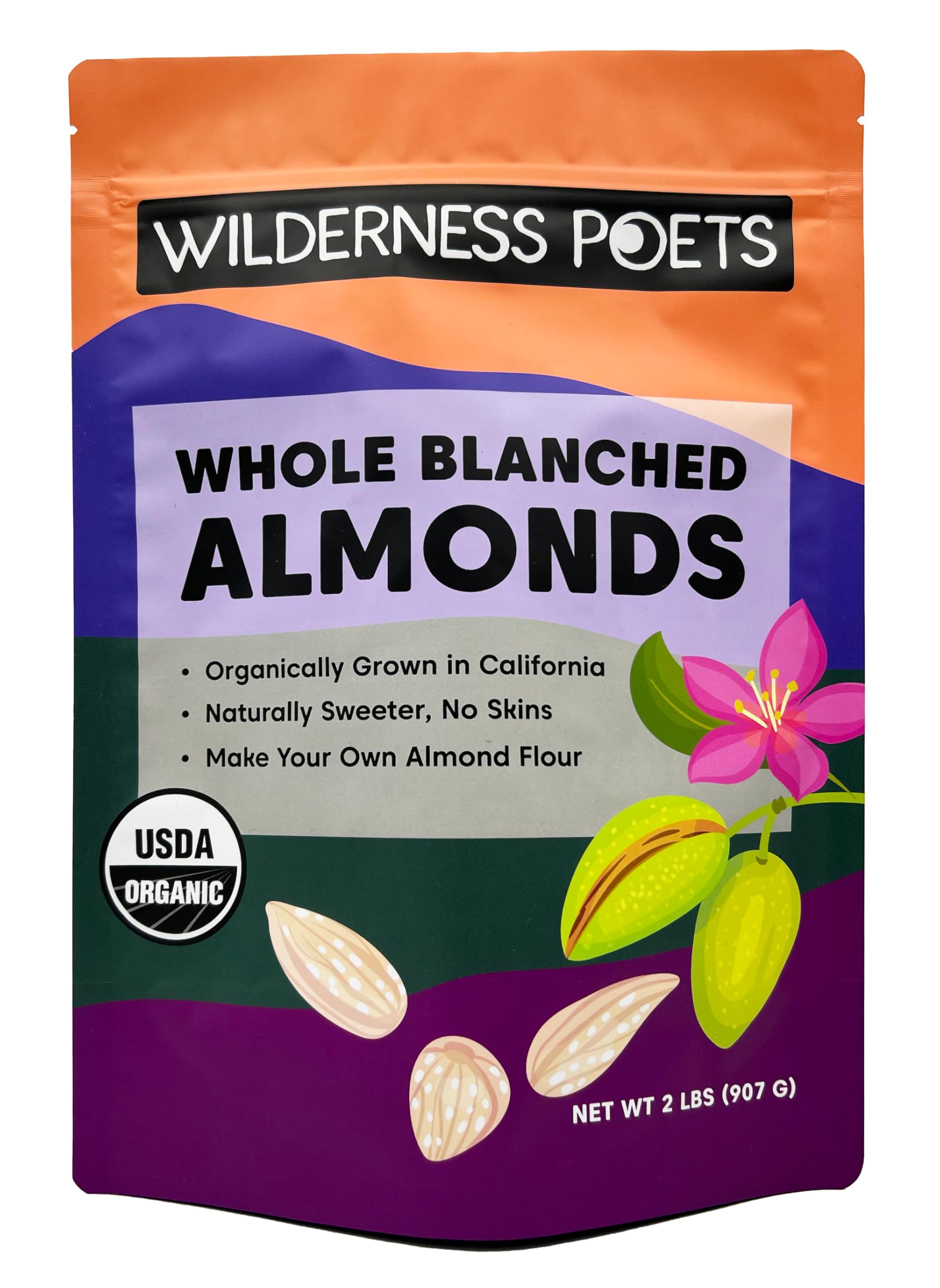 Wilderness Poets blanched almonds, whole and skinless, ideal for baking and snacking.