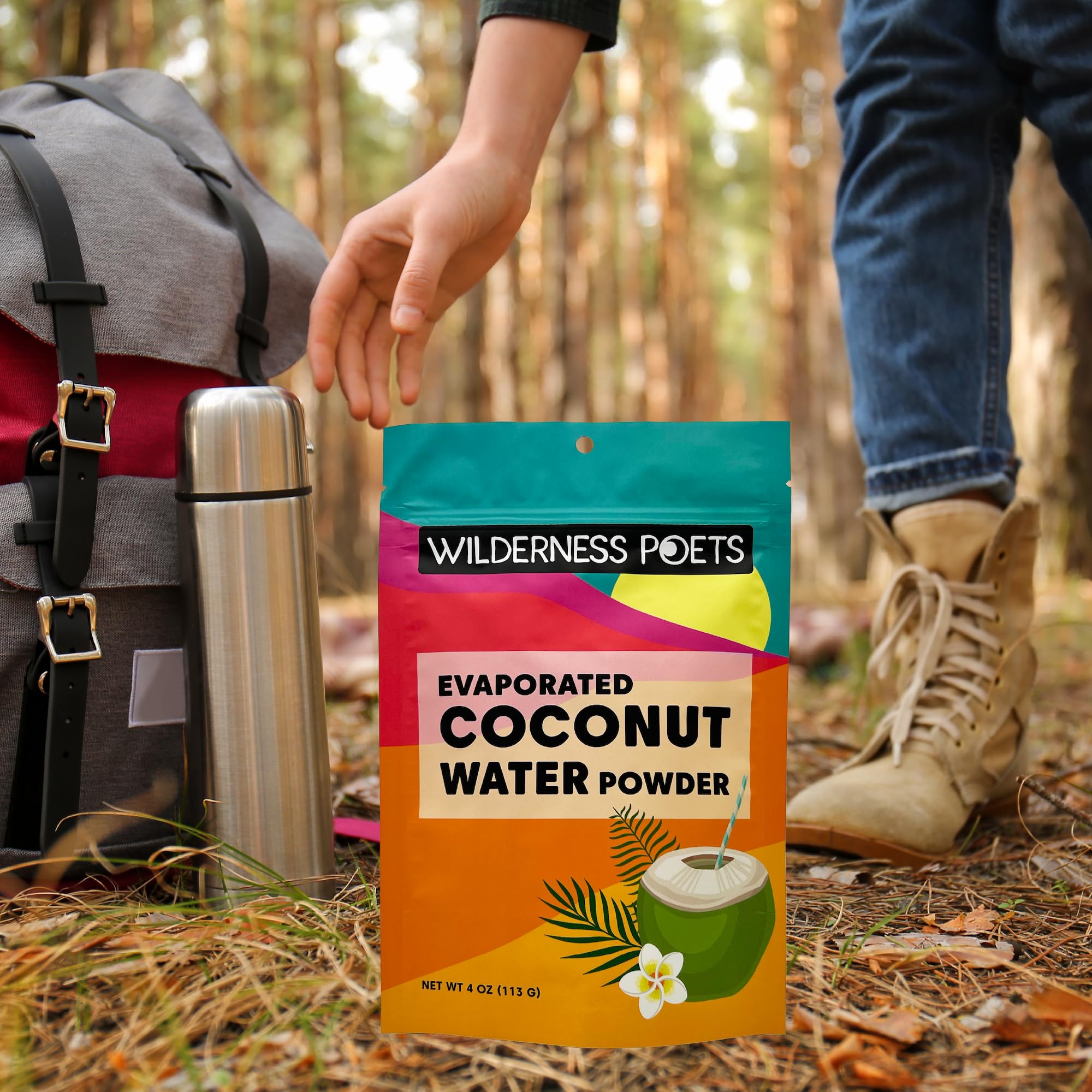 Close-up of the ingredient label showing evaporated coconut water.