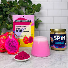 Freeze dried dragon fruit powder by Wilderness Poets under bright light