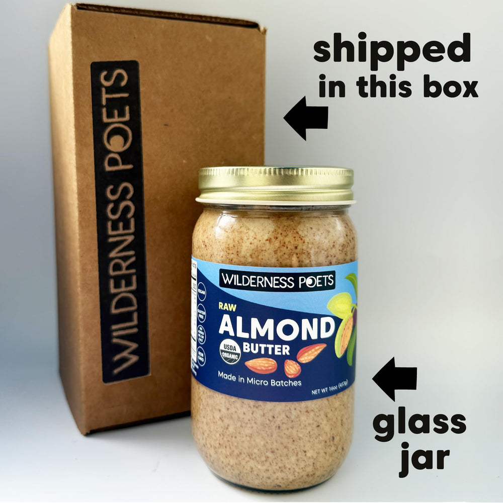 Wilderness Poets Almond Butter ingredients showcase organic California almonds.