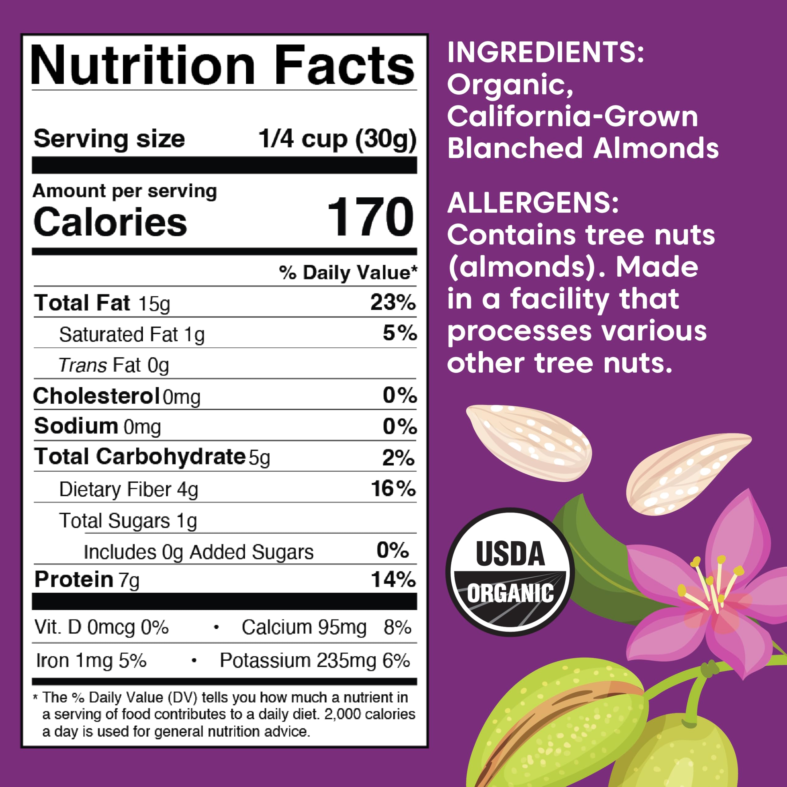 Organic almonds with skins removed reveal creamy interiors for smooth almond milk.