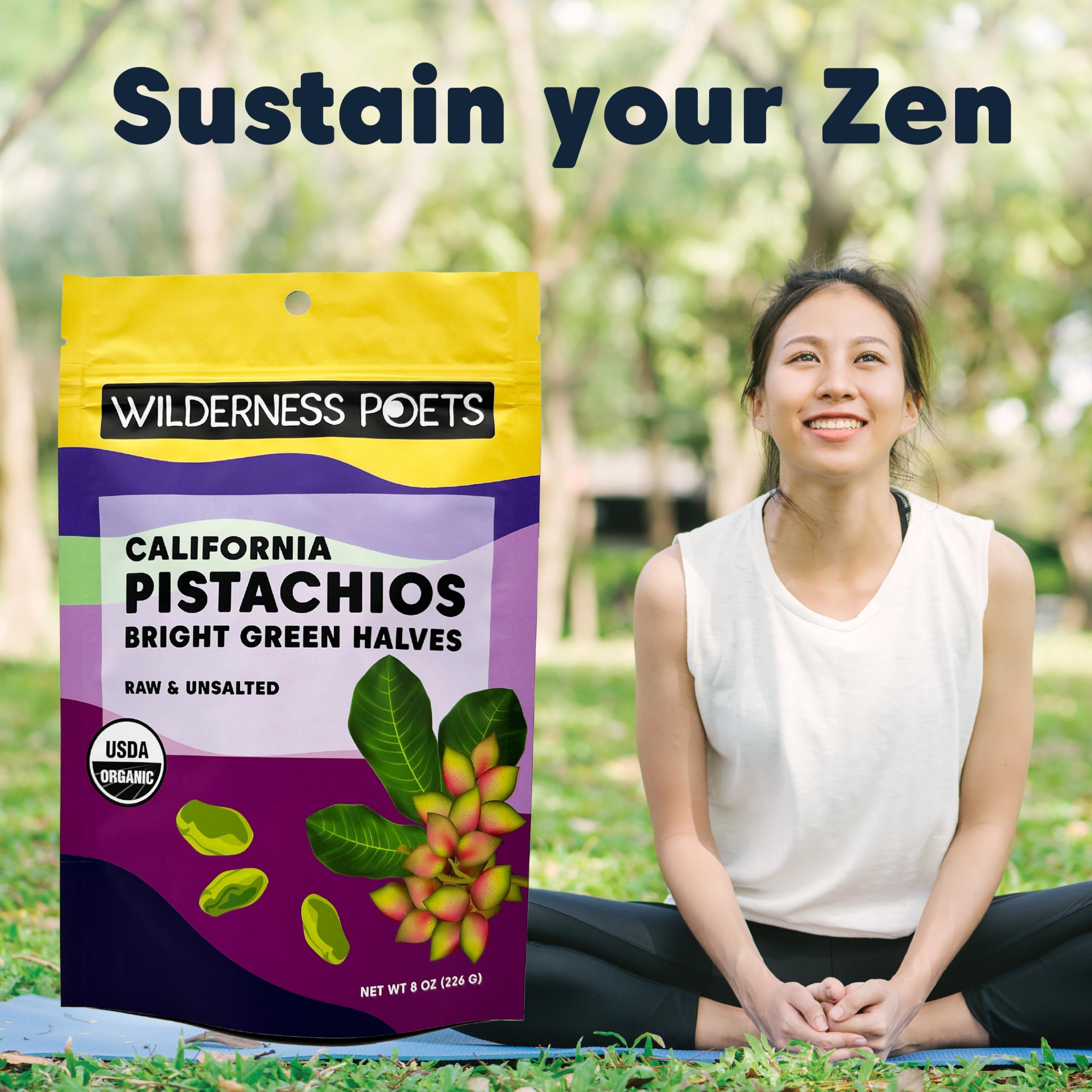 Wilderness Poets Organic Pistachios packaging display in 2 lb bag