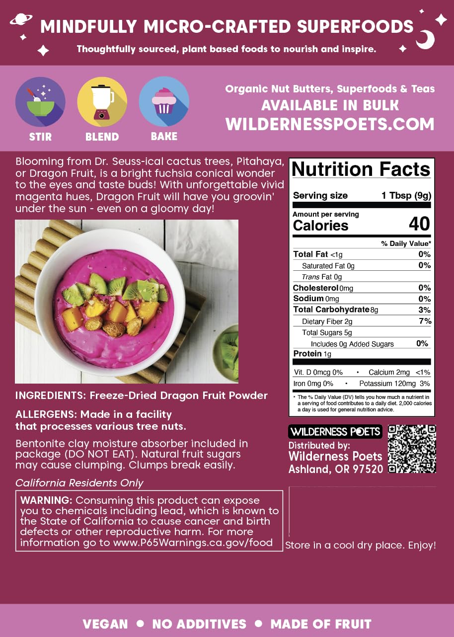 Wilderness Poets pink pitaya powder with scoop for creamy bowls