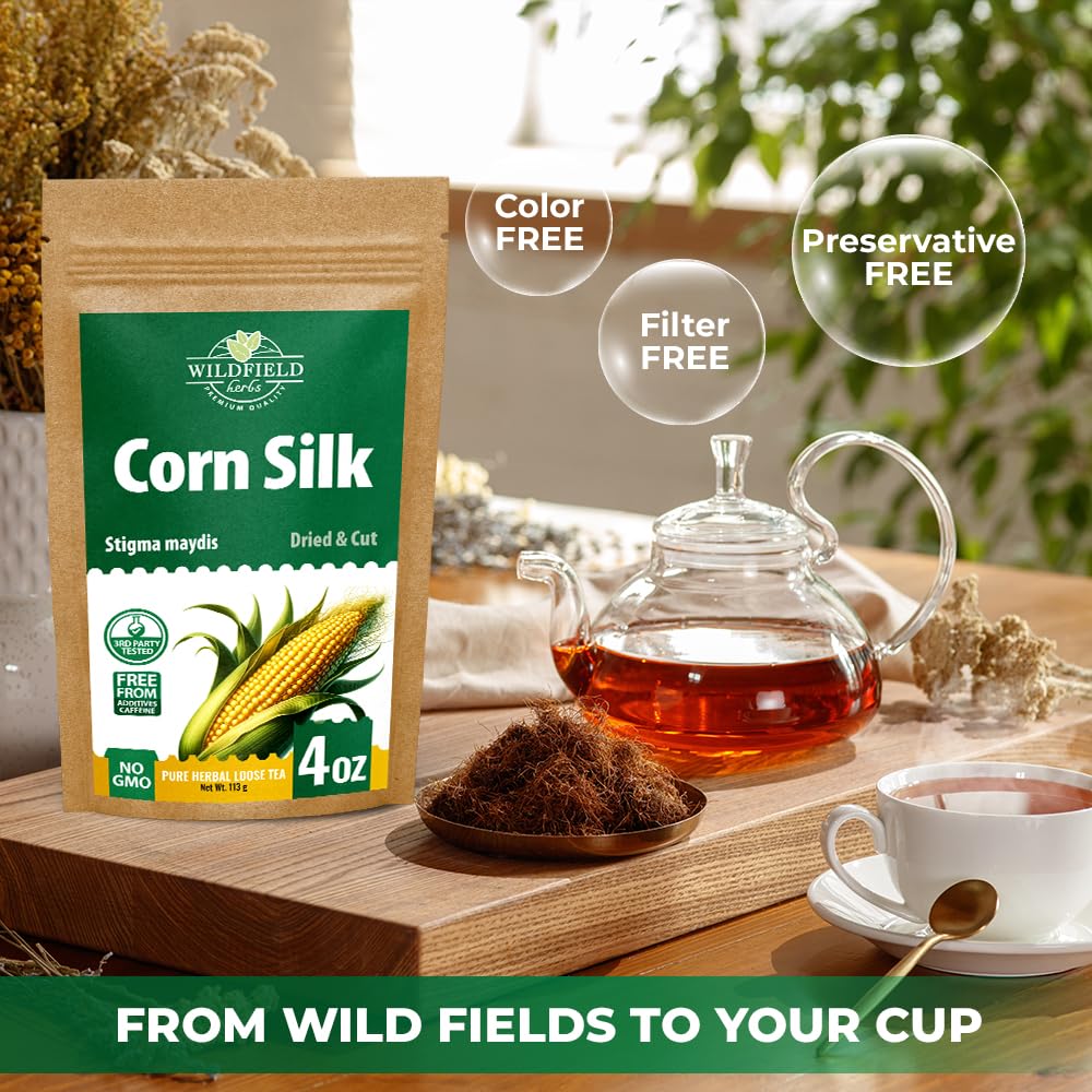 Wildfield Herbs cornsilk tea brew steeped in hot water