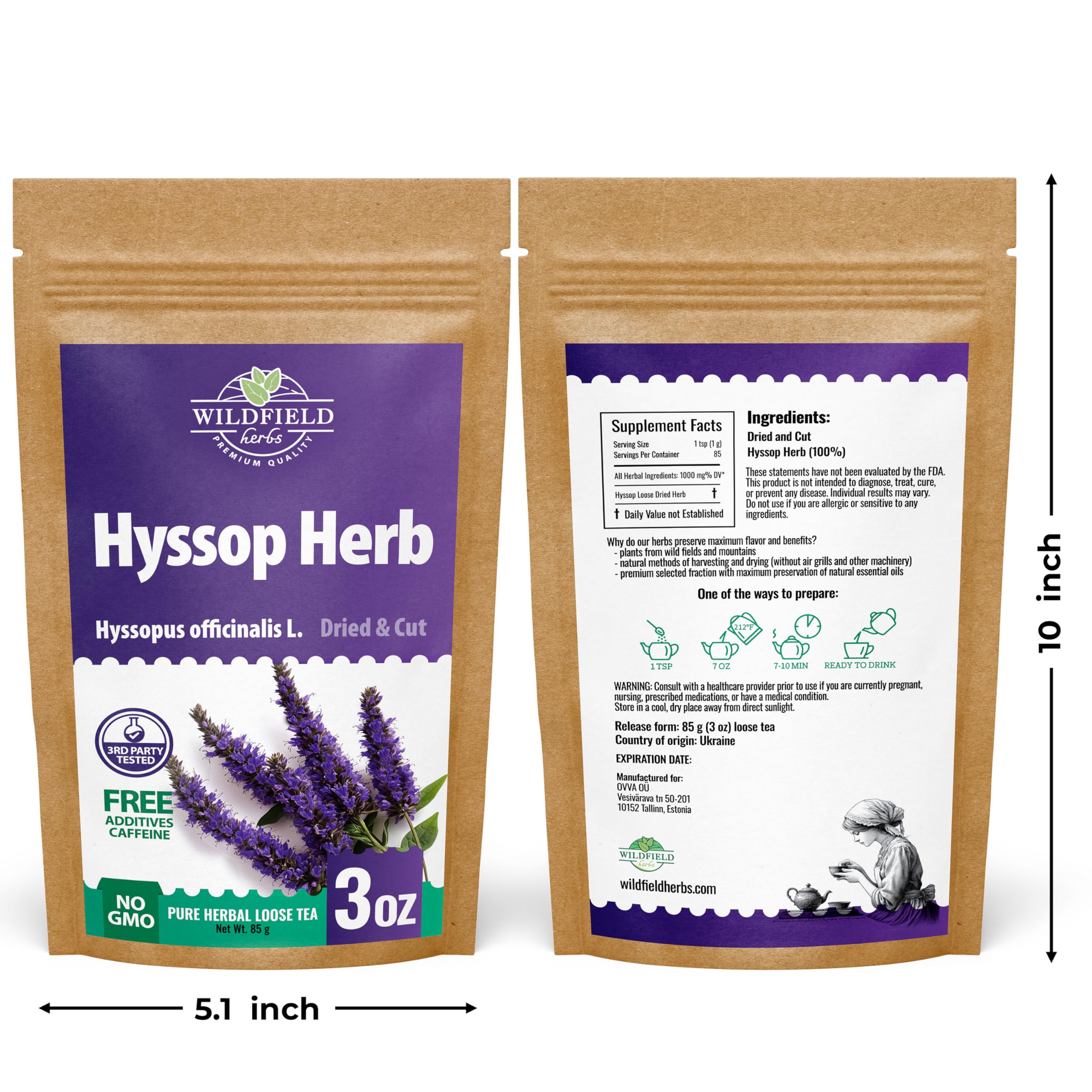 Wildfield Herbs hyssop label and seal ensuring freshness