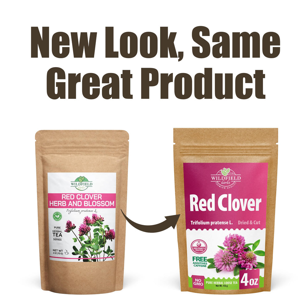 WILDFIELD HERBS red clover tea leaves steeping in cup