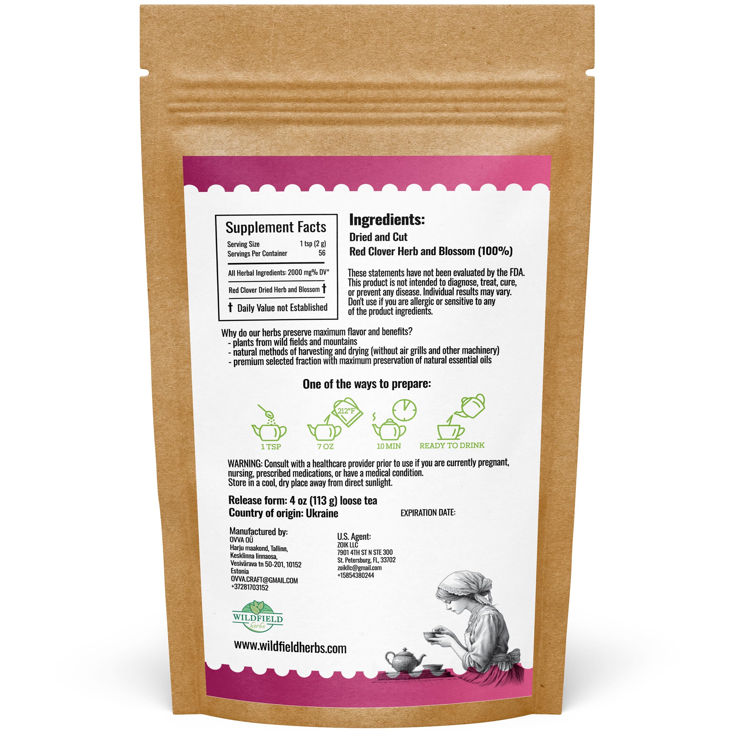WILDFIELD HERBS red clover tea served hot with inviting aroma