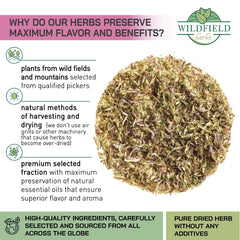 WILDFIELD HERBS red clover tea packaging close-up highlighting freshness