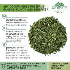 Wildfield Herbs tea brew cup visuals highlight aroma and balanced flavor.