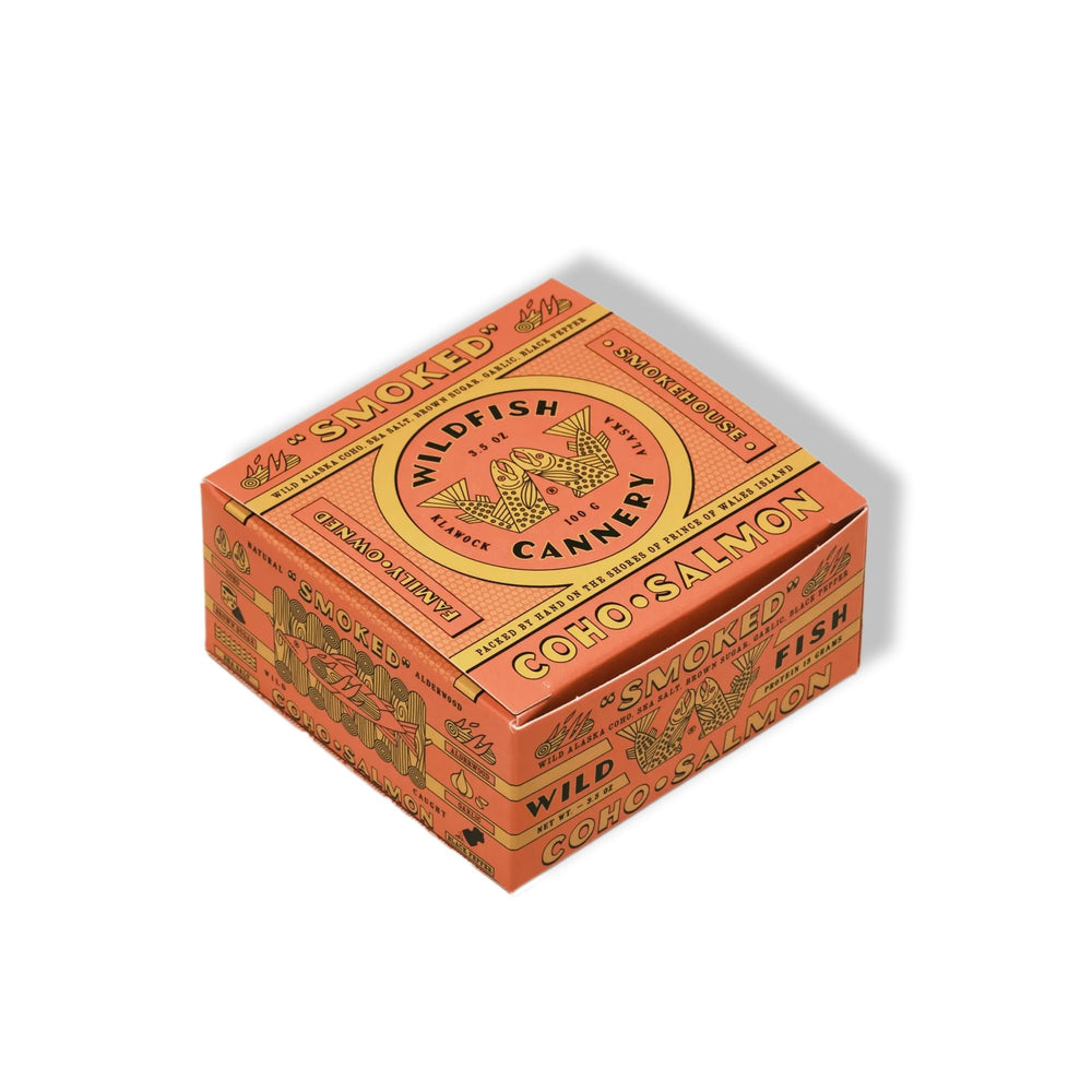 Wildfish Cannery Smoked Coho 3.5 oz can, smoky ready-to-eat salmon
