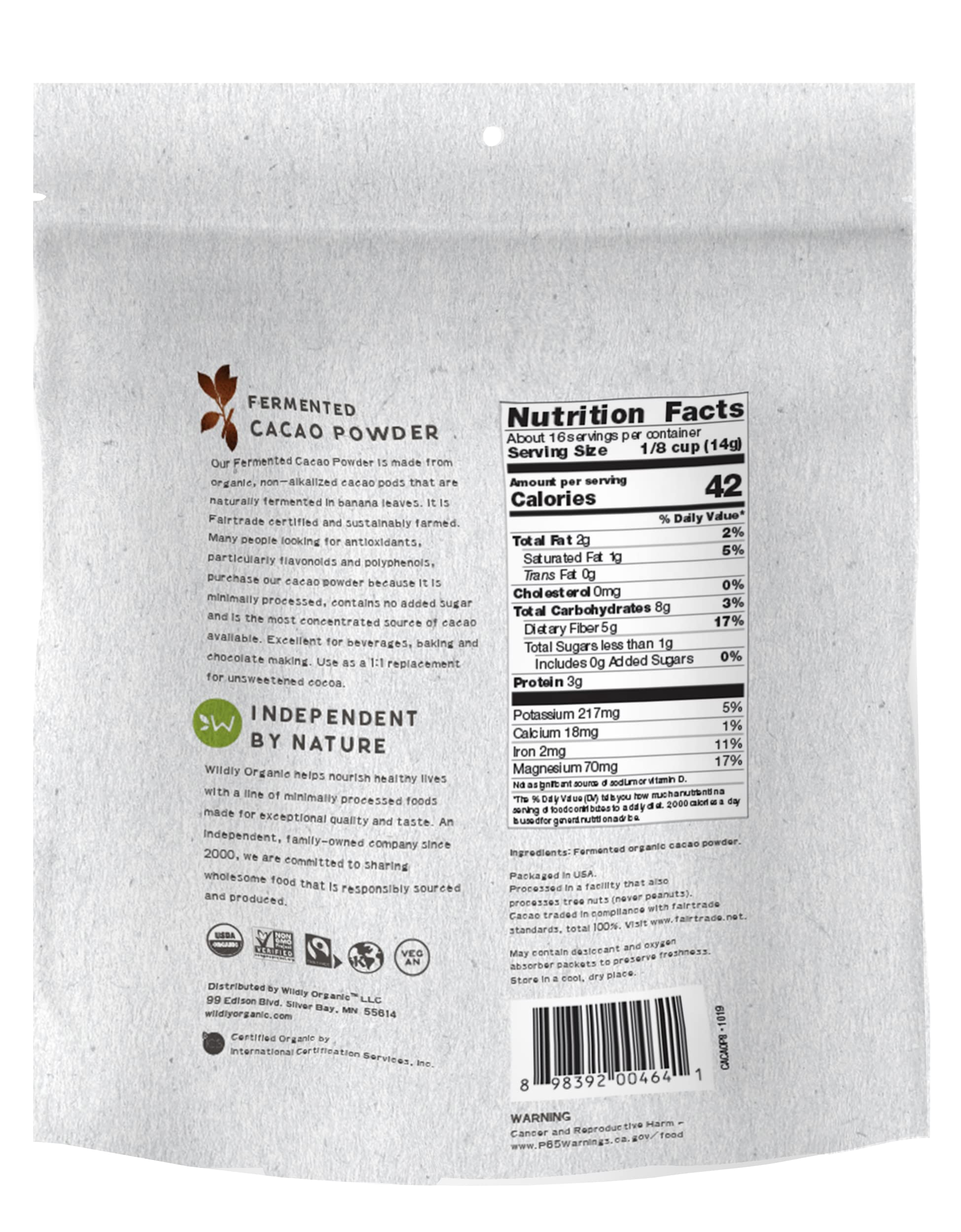 Close-up of Wildly Organic cacao powder texture highlighting rich flavor