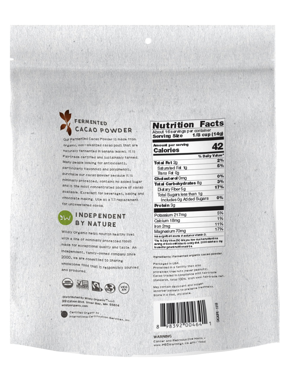 Close-up of Wildly Organic cacao powder texture highlighting rich flavor