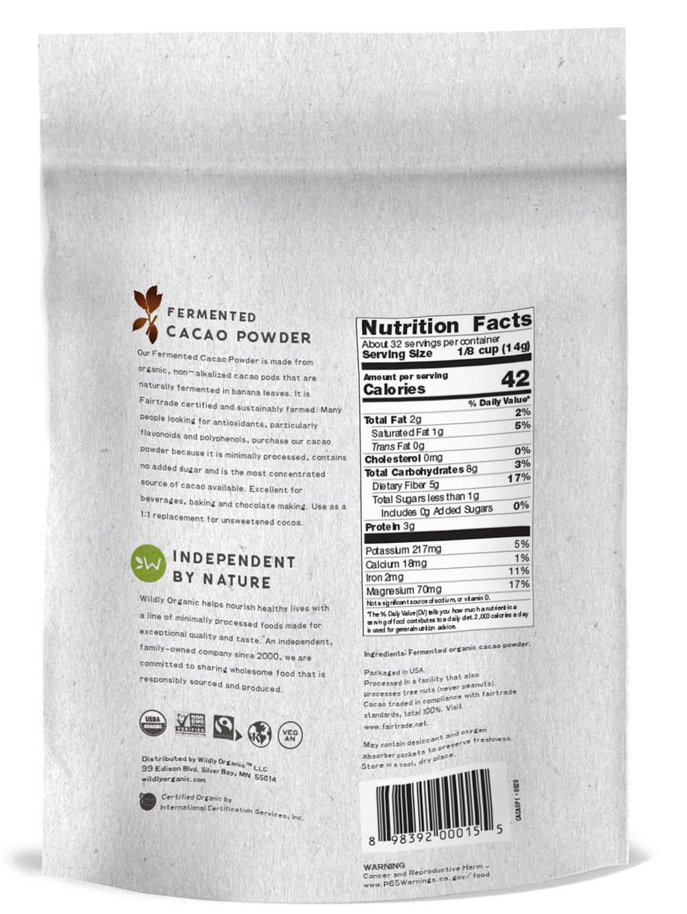 Wildly Organic Fermented Cacao Powder fermentation process preserves enzymes and flavor