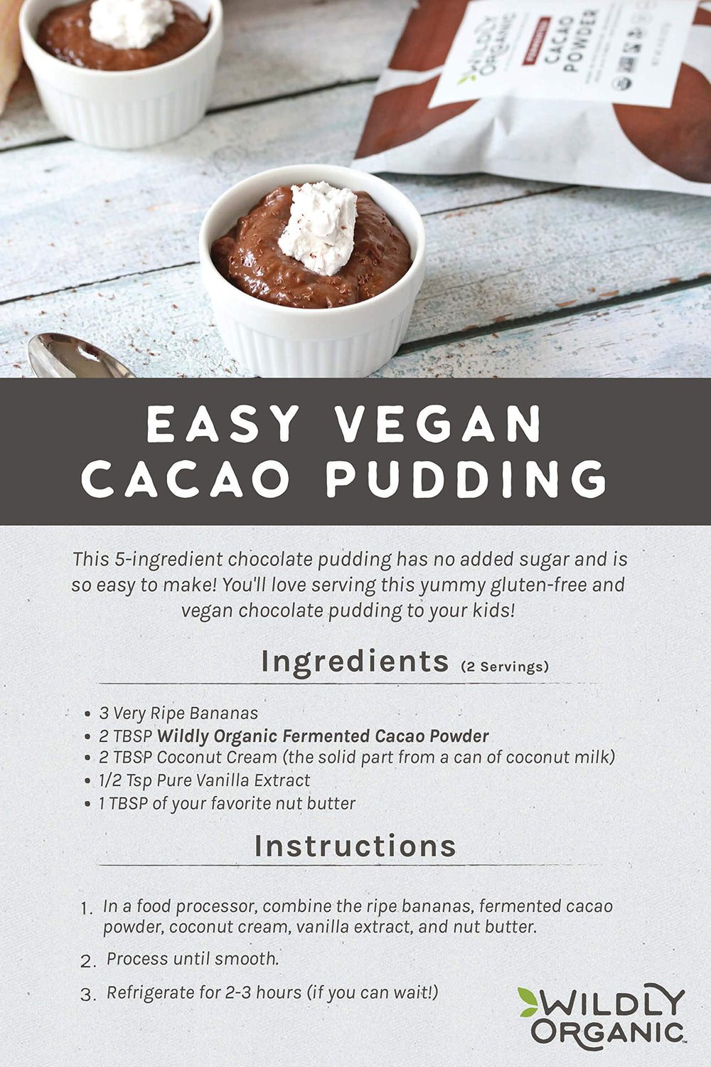 Cacao powder in a bowl ready for smoothies or baking with Wildly Organic