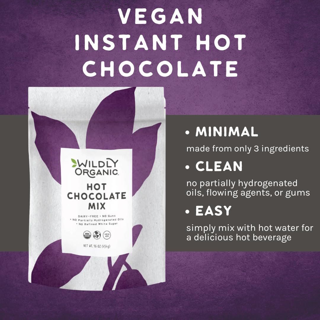 Ingredients label of Wildly Organic hot chocolate with cacao and coconut sugar.