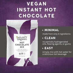 Ingredients label of Wildly Organic hot chocolate with cacao and coconut sugar.