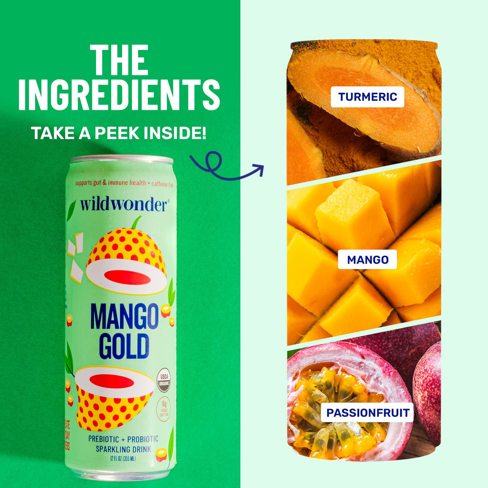 Wildwonder 12-pack Mango Gold on display, ready for refreshment.