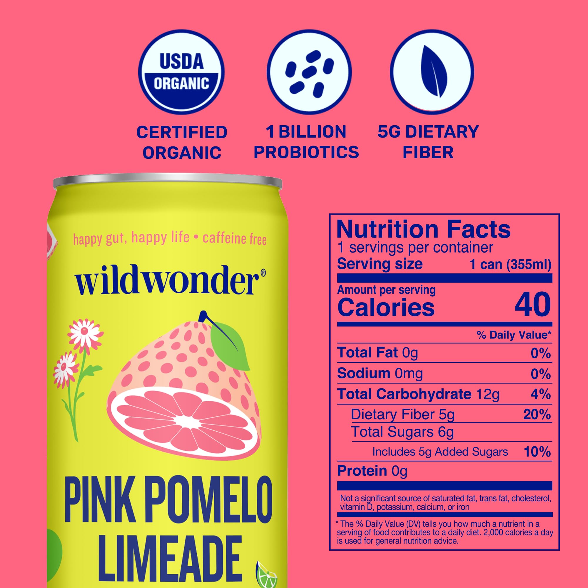 Wildwonder probiotic sparkling drink bottle supports daily gut balance and flavor.