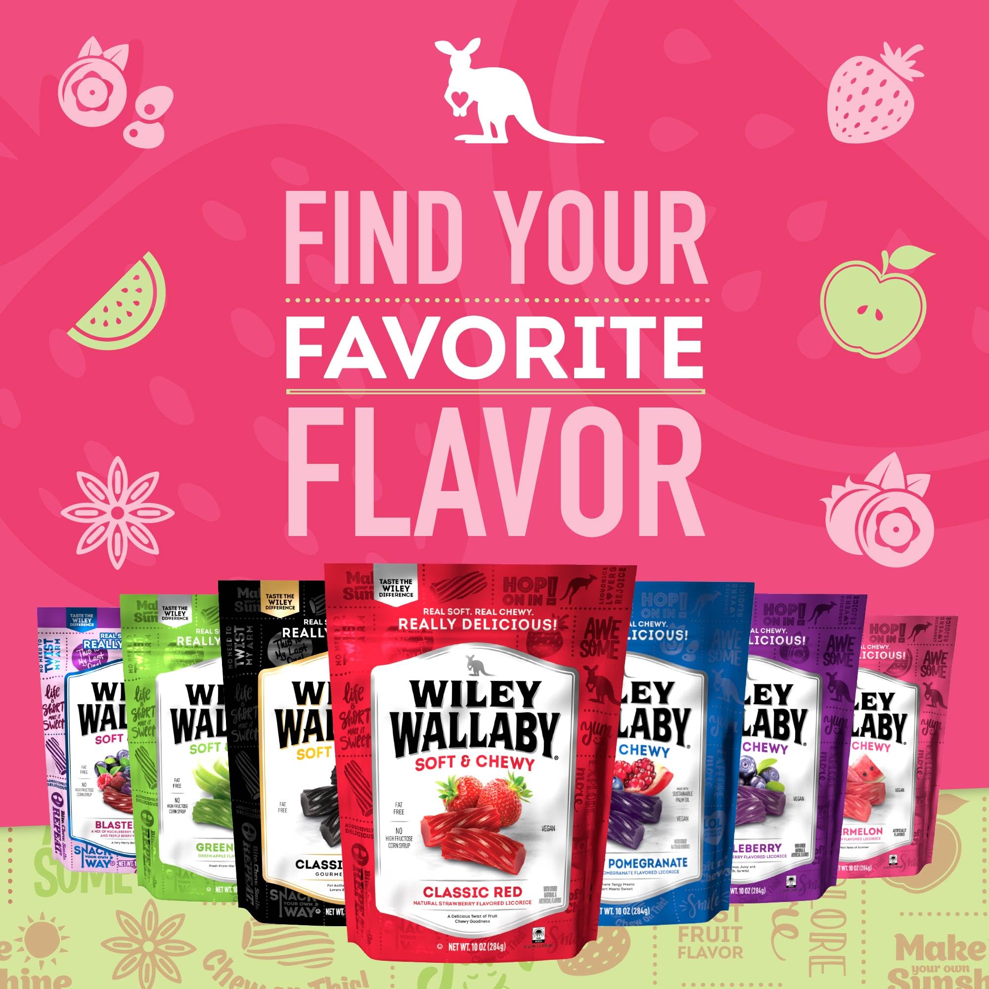 Wiley Wallaby 3-pack gourmet licorice for sharing or gift-friendly snacking.