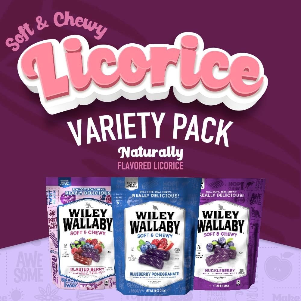 Wiley Wallaby blasted-berry licorice chunks offering bright taste and chewy texture.