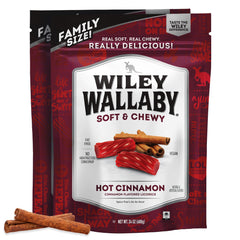 Wiley Wallaby Cinnamon licorice twists in a 24oz pack, chewy and flavorful