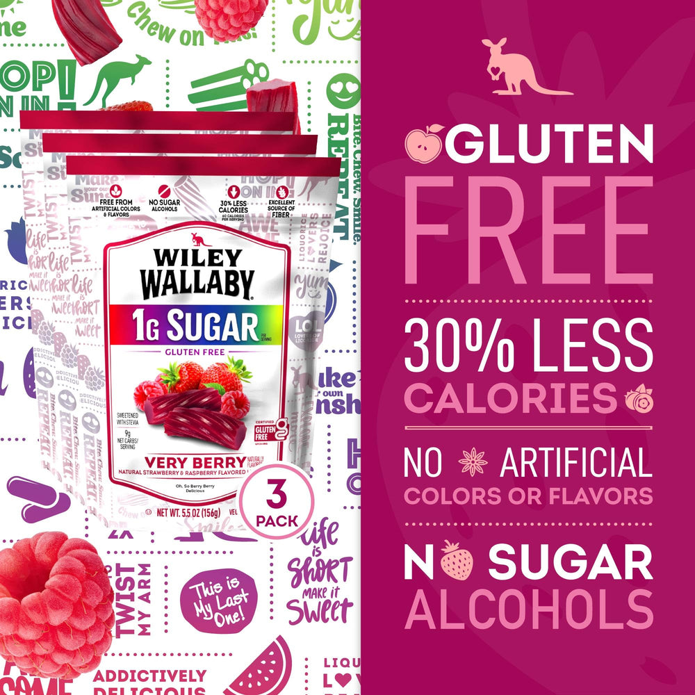 Wiley Wallaby Very Berry flavors pair strawberry sweetness with raspberry tang.