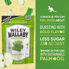 Wiley Wallaby thick green apple licorice chunks for a satisfying chew.