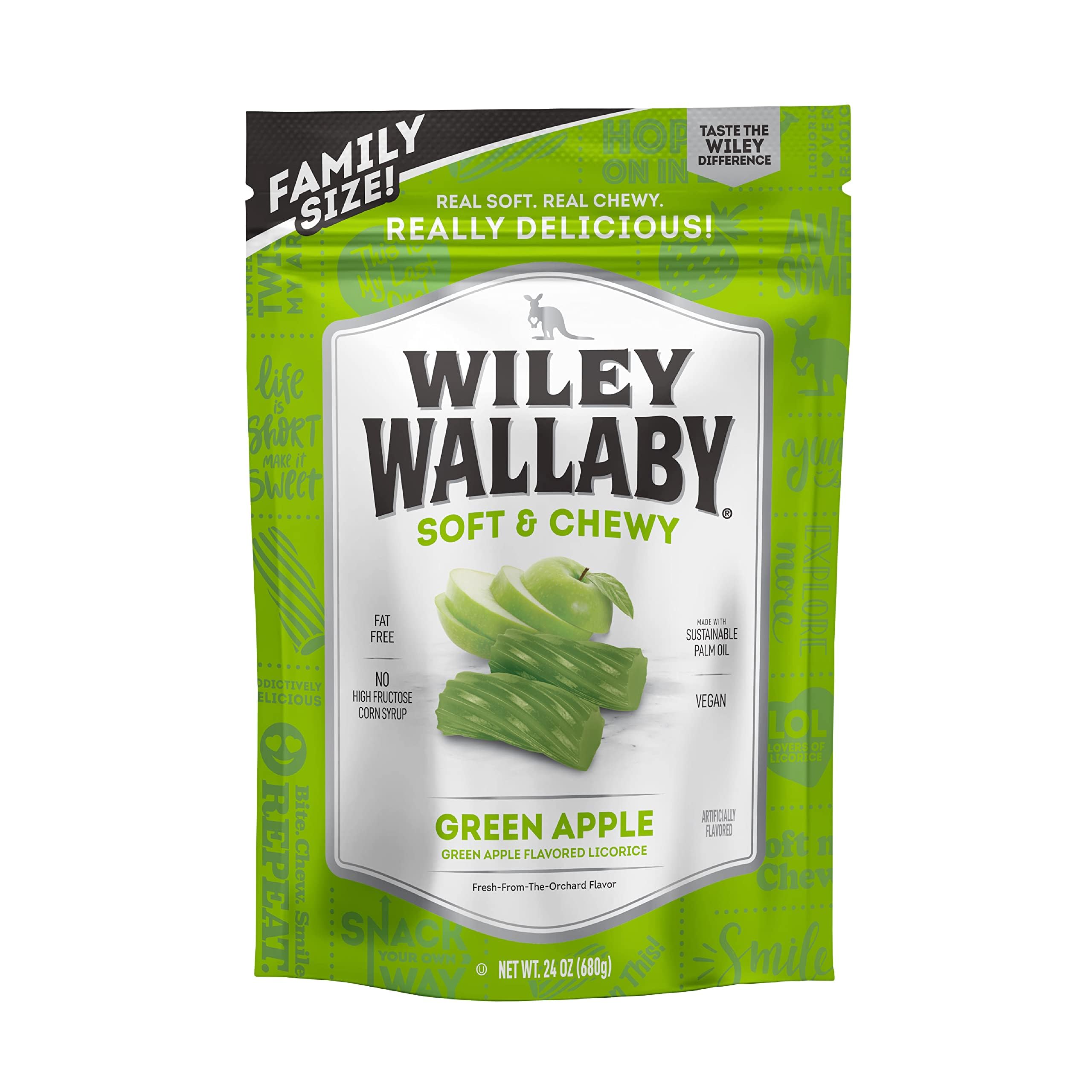 Wiley Wallaby green apple licorice twists, soft and chewy, with bright scent and aroma.