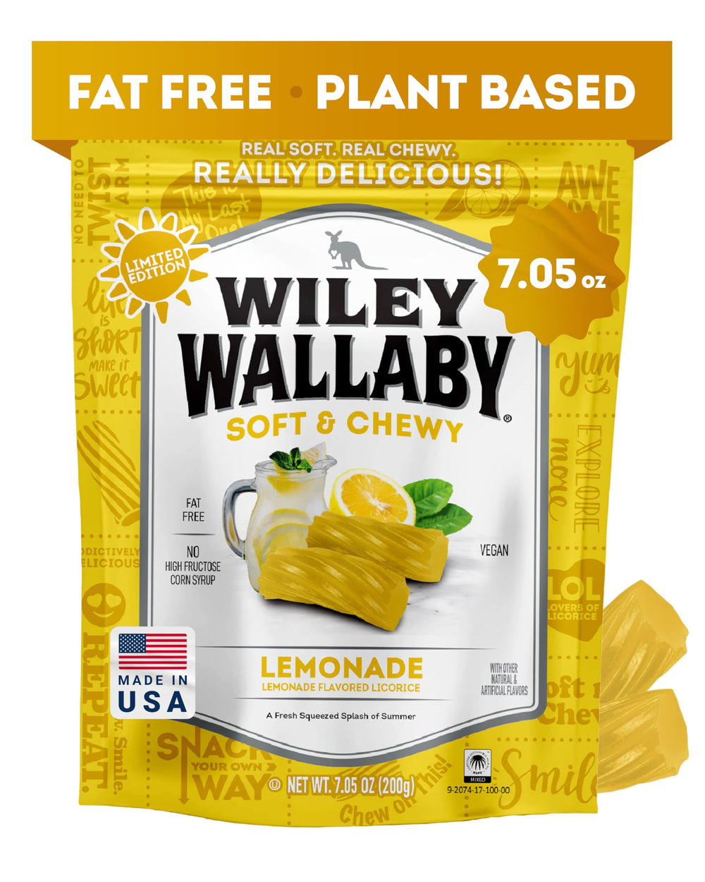 Wiley Wallaby lemonade licorice twists with soft texture and fruity flavor