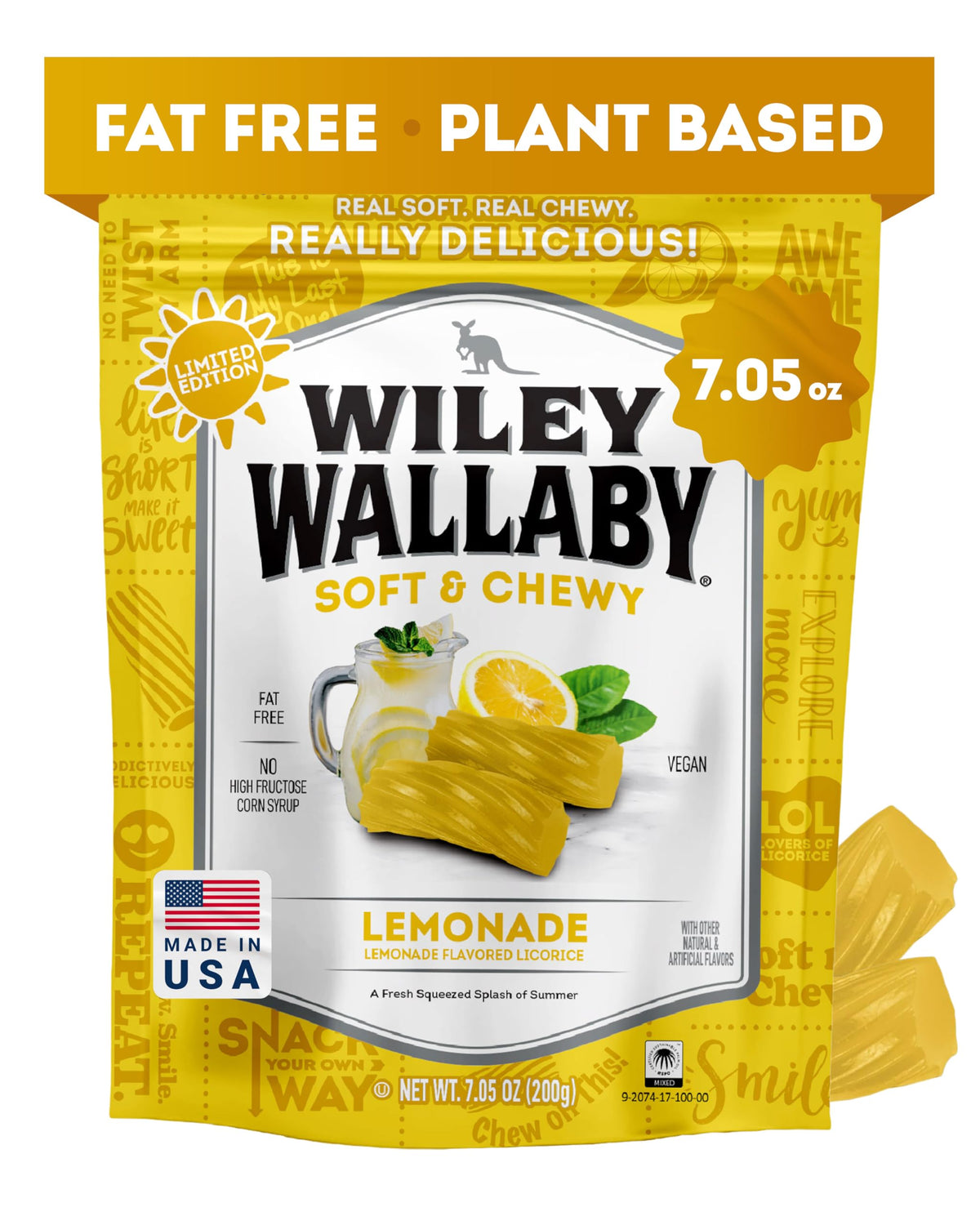 Wiley Wallaby lemonade licorice twists with soft texture and fruity flavor